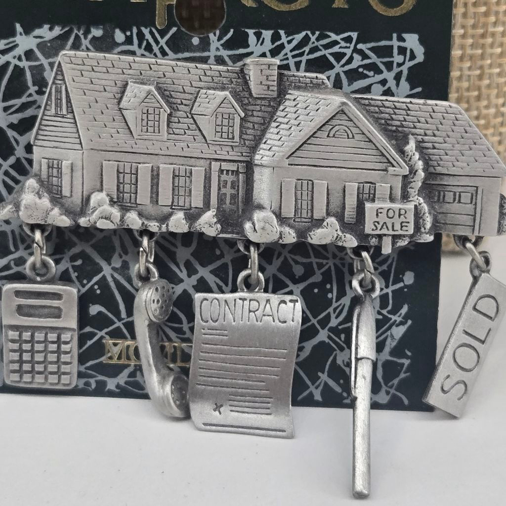 JJ Jonette Brooch NWT Silver Tone Real Estate Pin House with Realtor Charms - Picture 2 of 8